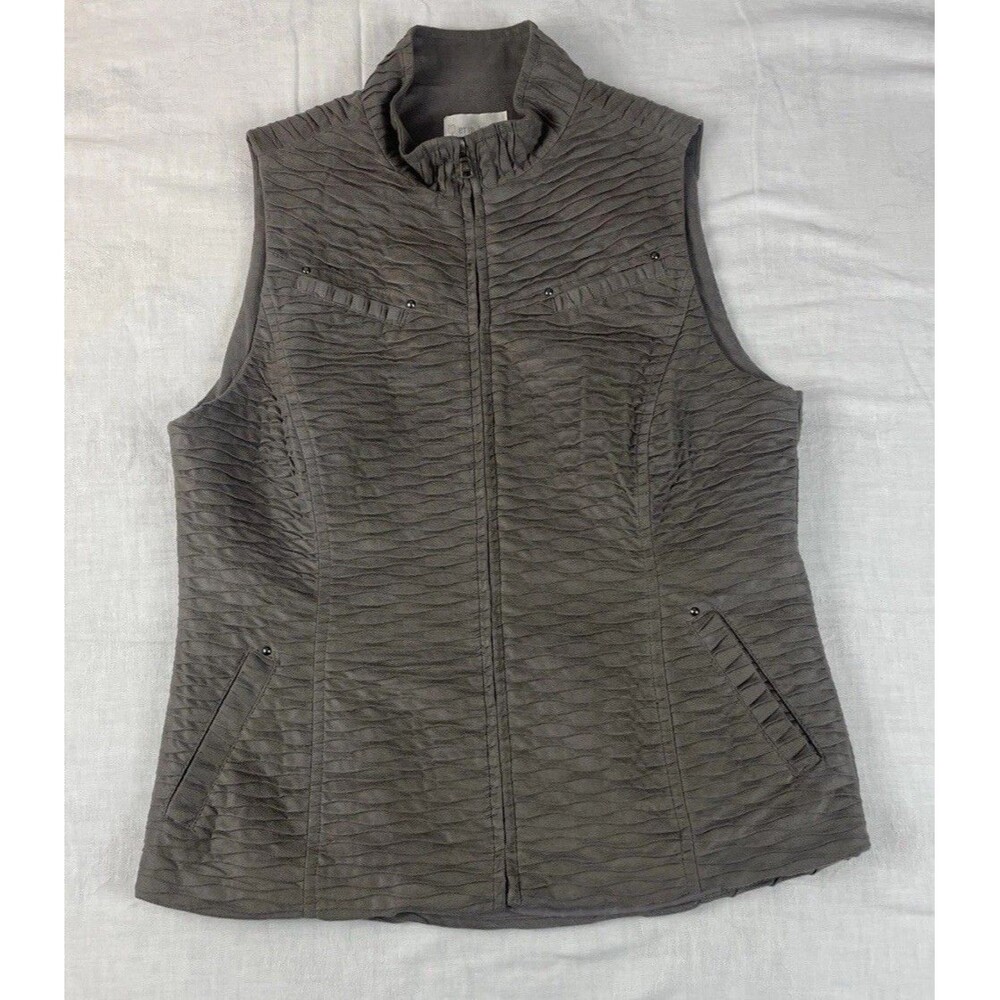 Erin London Women’s Vest Jacket Classic Dark Grey Pleated Faux Suede Sz M Soft